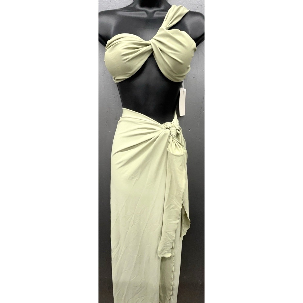 Musera Swimsuit Wrap L Pistachio Green Long Coverup Asymmetrical Twist Top‎ New